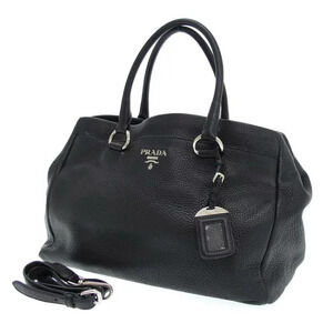 Prada Vitello Daino leather tote pebbled texture Black
